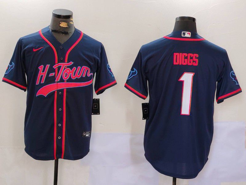 Men Houston Texans 1 Diggs Blue Second generation joint name 2024 Nike Limited NFL Jersey style 1